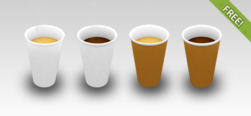 4 Vasos para café con diseño estilo Starbucks Coffee  para editar y diseñar en Photoshop free download template