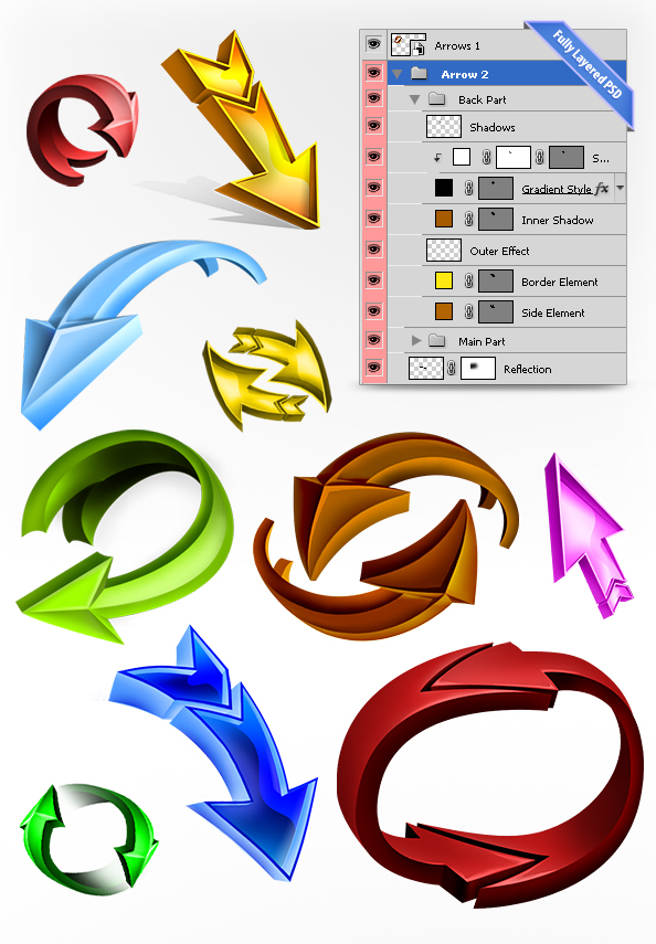 Flechas en 3D para editar en Photoshop archivo formato PSD